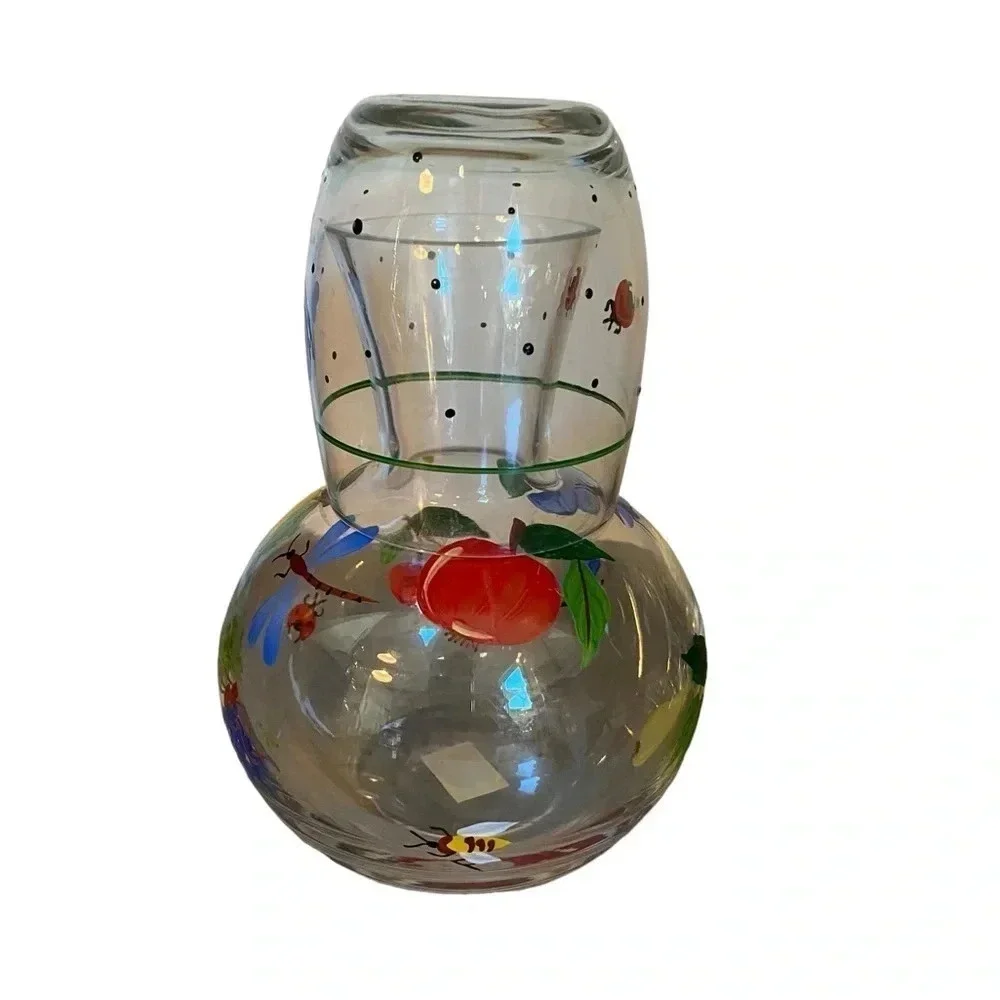 Royal Danube hand painted crystal tumble up bedside water carafe set